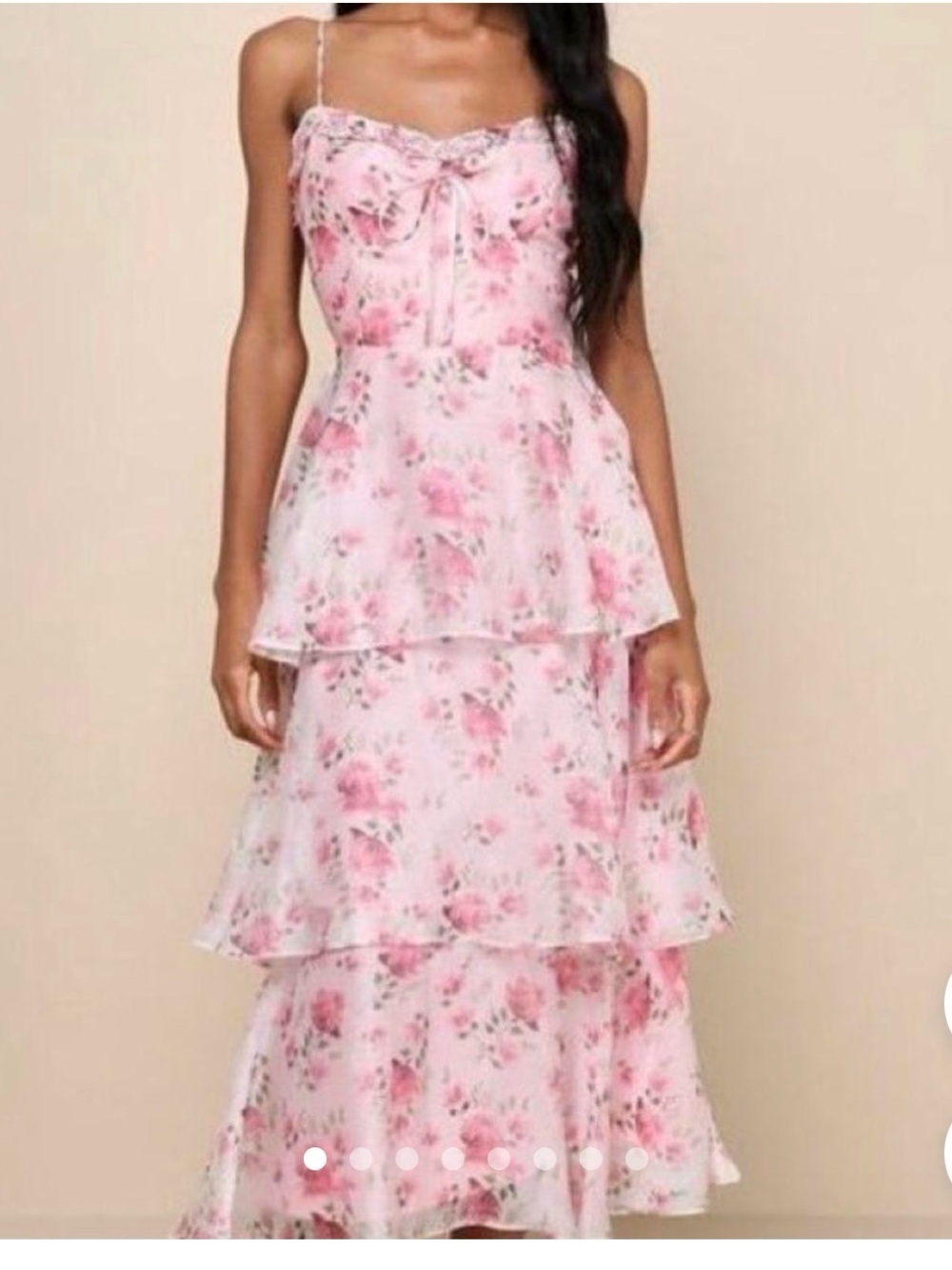 Lulus Immaculate Cutie Light Pink Floral Sleeveless Tiered Midi Dress
